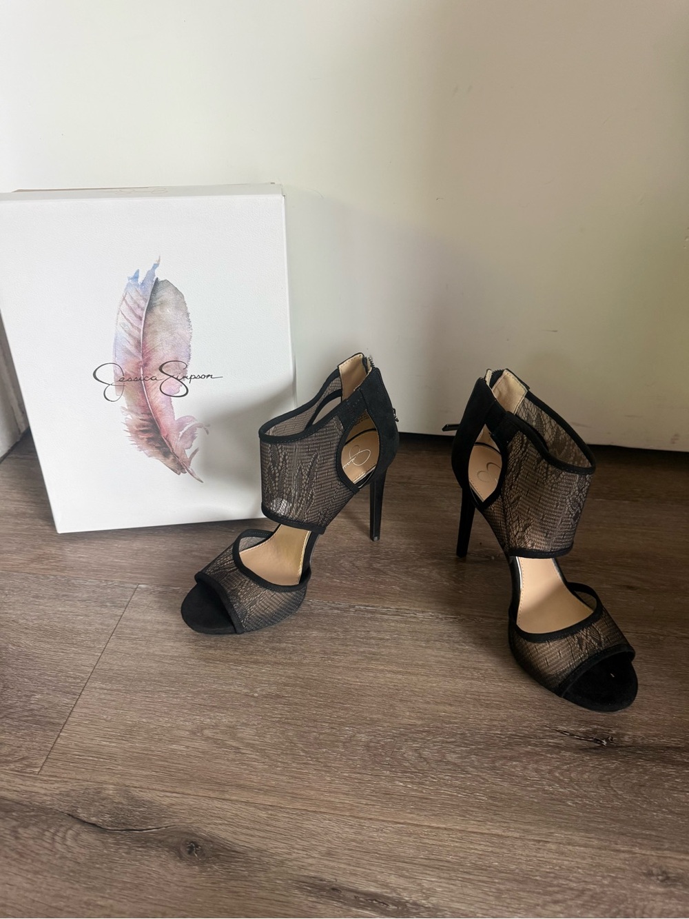 Jessica Simpson Black Mesh Stiletto Sandals with Ankle Coverage